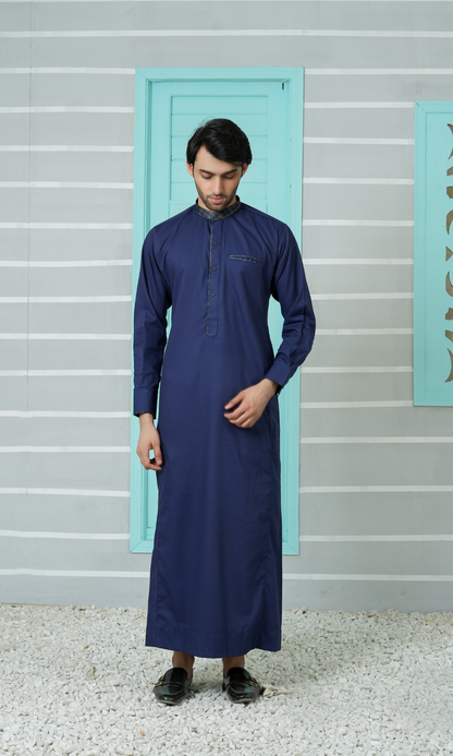 Navy Blue Cotton Jubba Dress