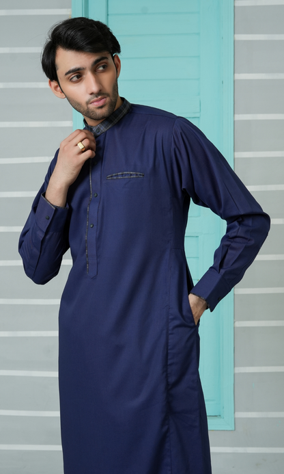 Navy Blue Cotton Jubba Dress