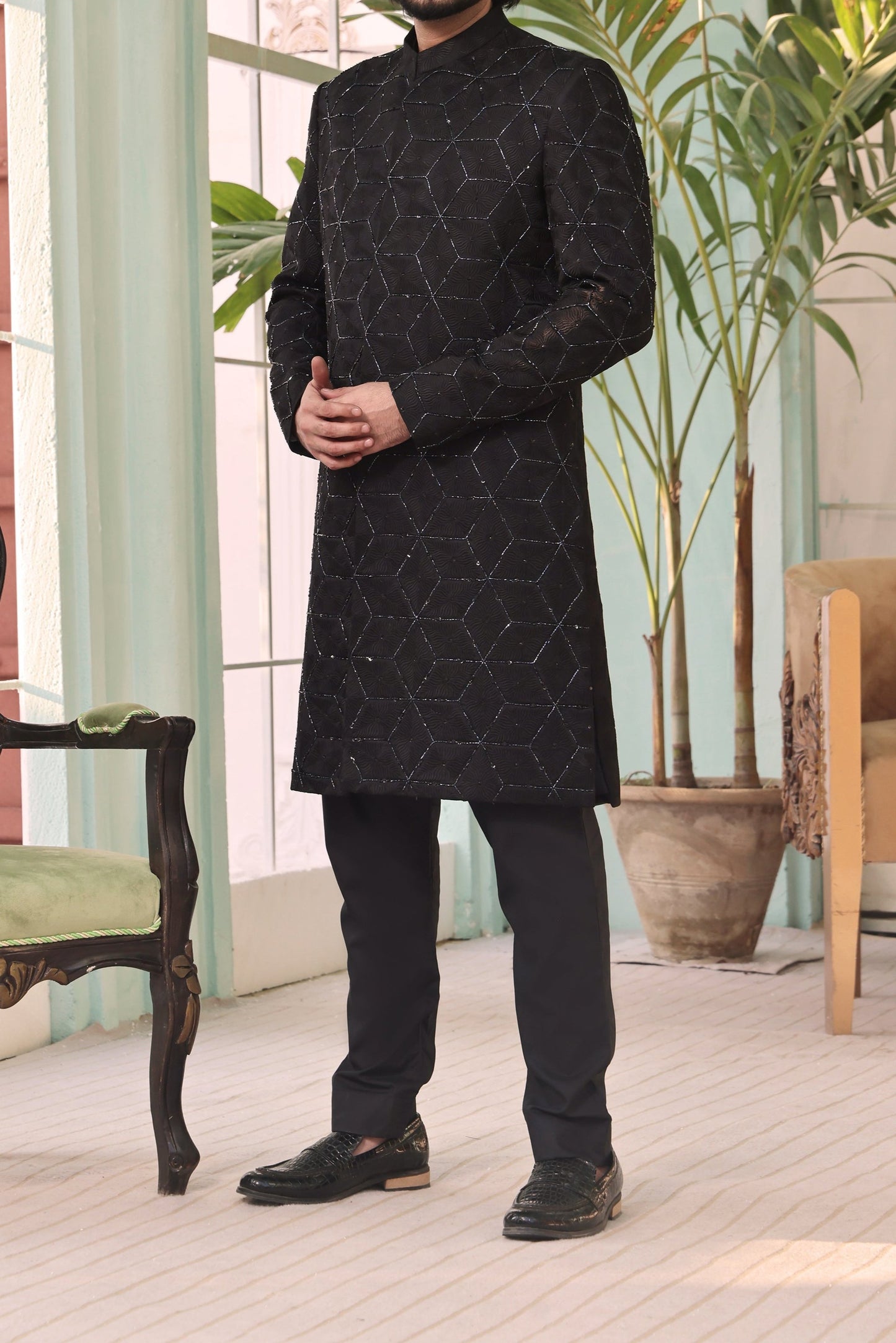 RSH SH-17 Black Men's Wedding Sherwani